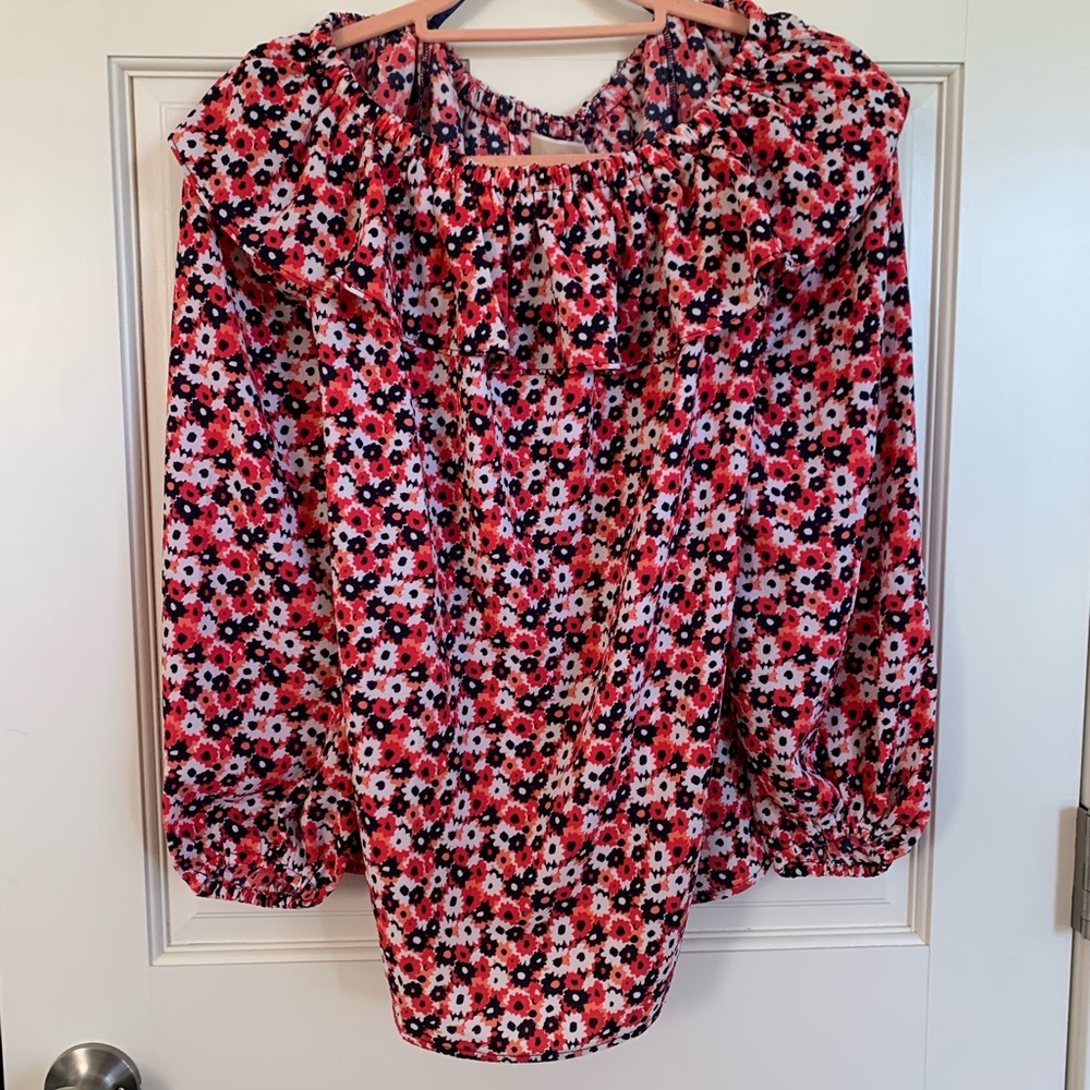 NWT MICHAEL KORS Women’s Floral Peasant Top Pink Blue White Size M